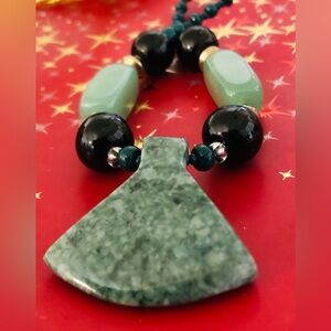 Vintage Necklaces - Green Jasper, Aventurine & Black Onyx Beads, 22”